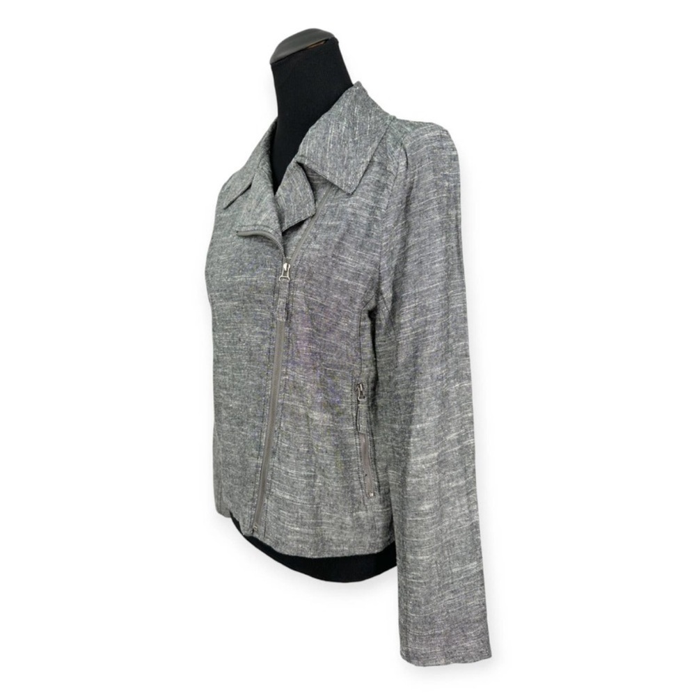 NWT Max Studio Women's Gray Moto Symmetcial Zip Up Linen Blend Jacket Size Small - Picture 4 of 9